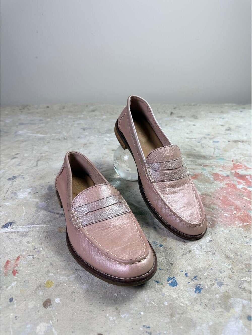 Sperry Seaport Pearlized Pink Leather Penny Loafers Women's 7